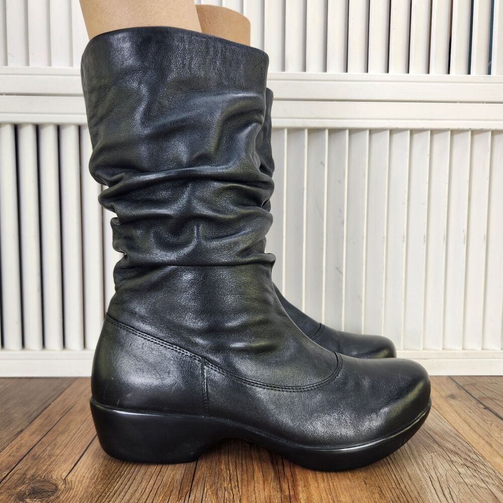 Dansko Devin Slouch Boots Womens Size 9 Black Leather Ruched Side Zip 2403020200